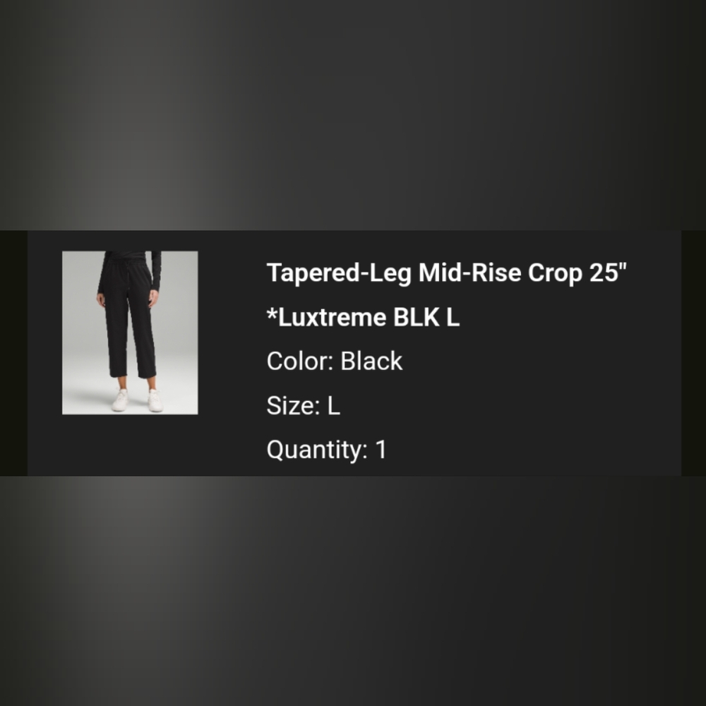 Lululemon Tapered Mid-Rise Crop 25 inch Luxtreme Black Large